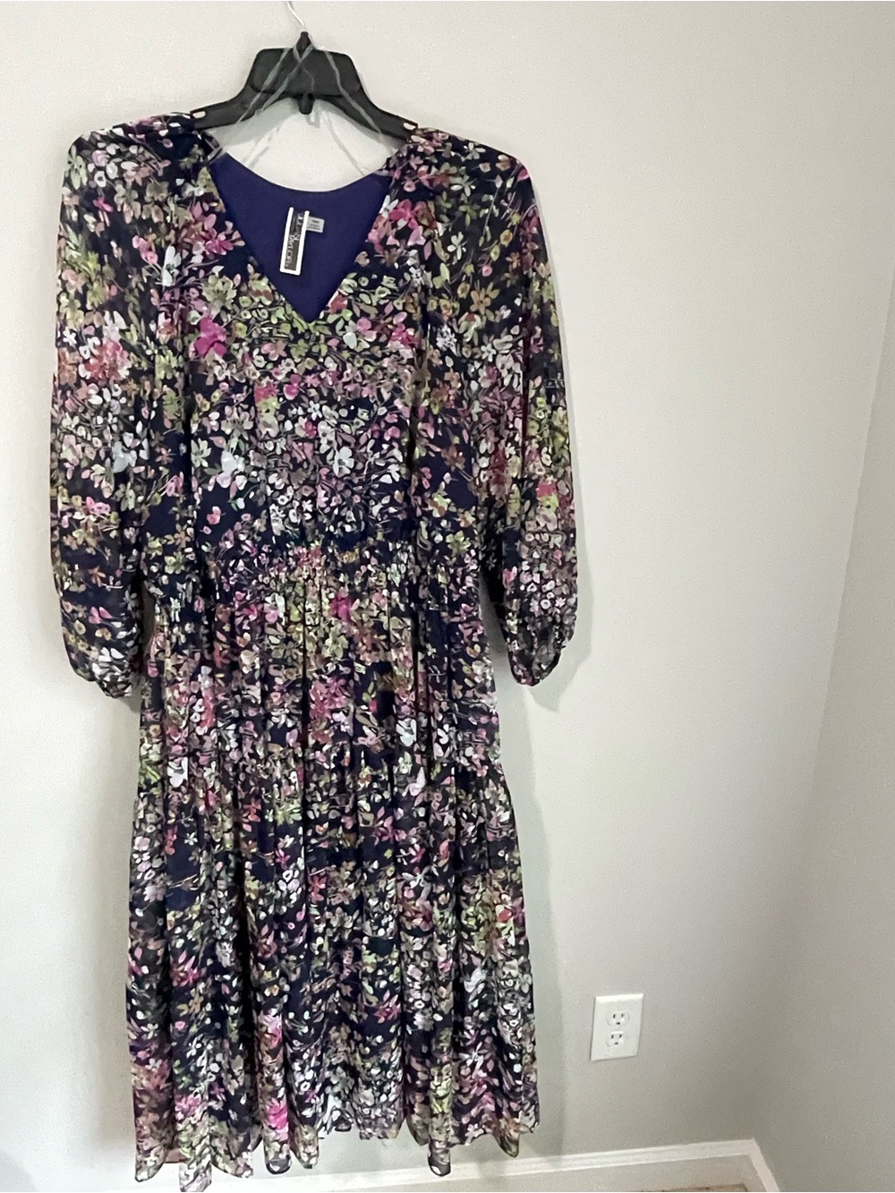 Taylor Navy Floral V-Neck Midi Dress